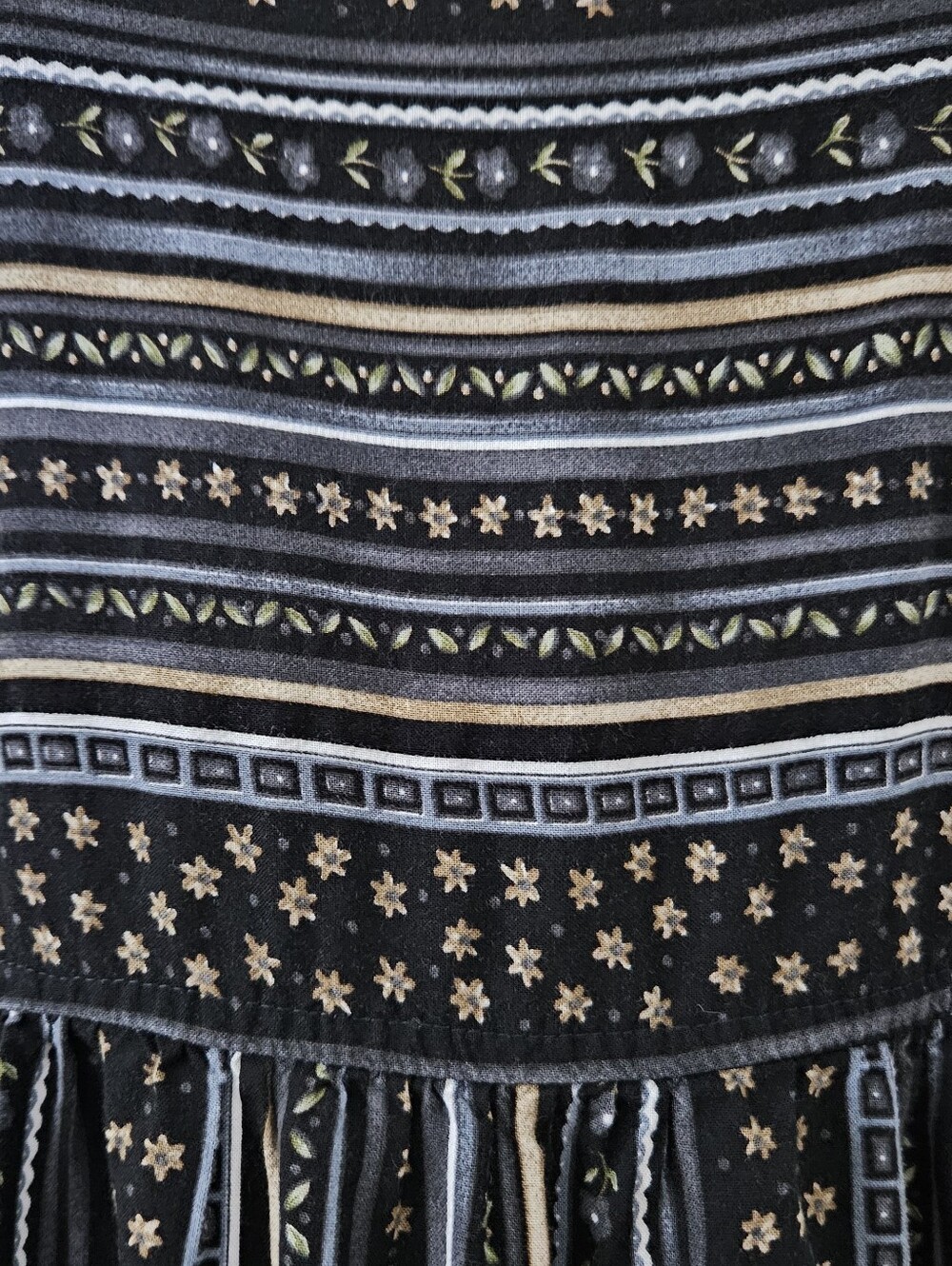vtg stripe floral black cottage midi dress 90s y2k grunge boho indie urban - Picture 4 of 8